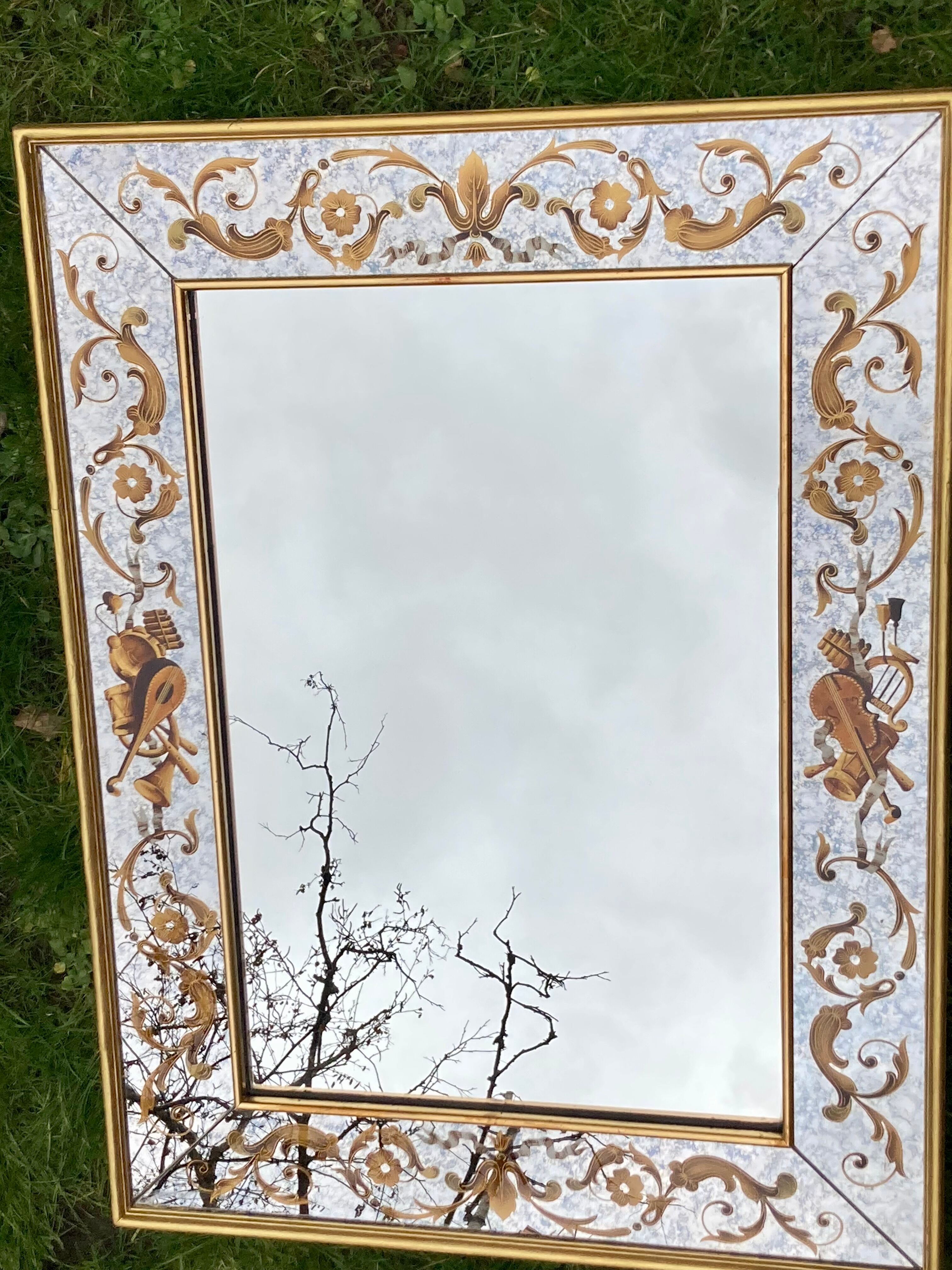 Antique mirror with parecloses and eglomised glass 18th century style