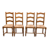 4 chaises de salle à manger vintage style ferme en bois massif paillées