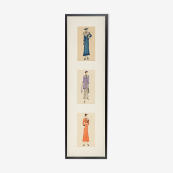 Art Déco Fashion Illustration III, Gouache sur papier, 36 x 123 cm
