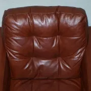 Vintage Minimalist Brown Leather Buttoned Armchair