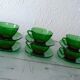 6 cups and under cups Vereco green square glass vintage camping