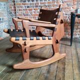 Vintage leather rocking chair by Angel Pazmino 1960