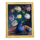 Tableau nature morte bouquet de fleurs, cadre doré