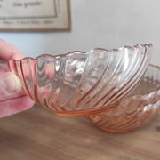 Set of 3 vintage Rosaline bowls in translucent pink glass