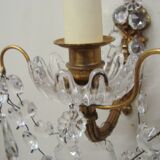 Paire d'appliques pampilles avec abat-jours en toile de Jouy