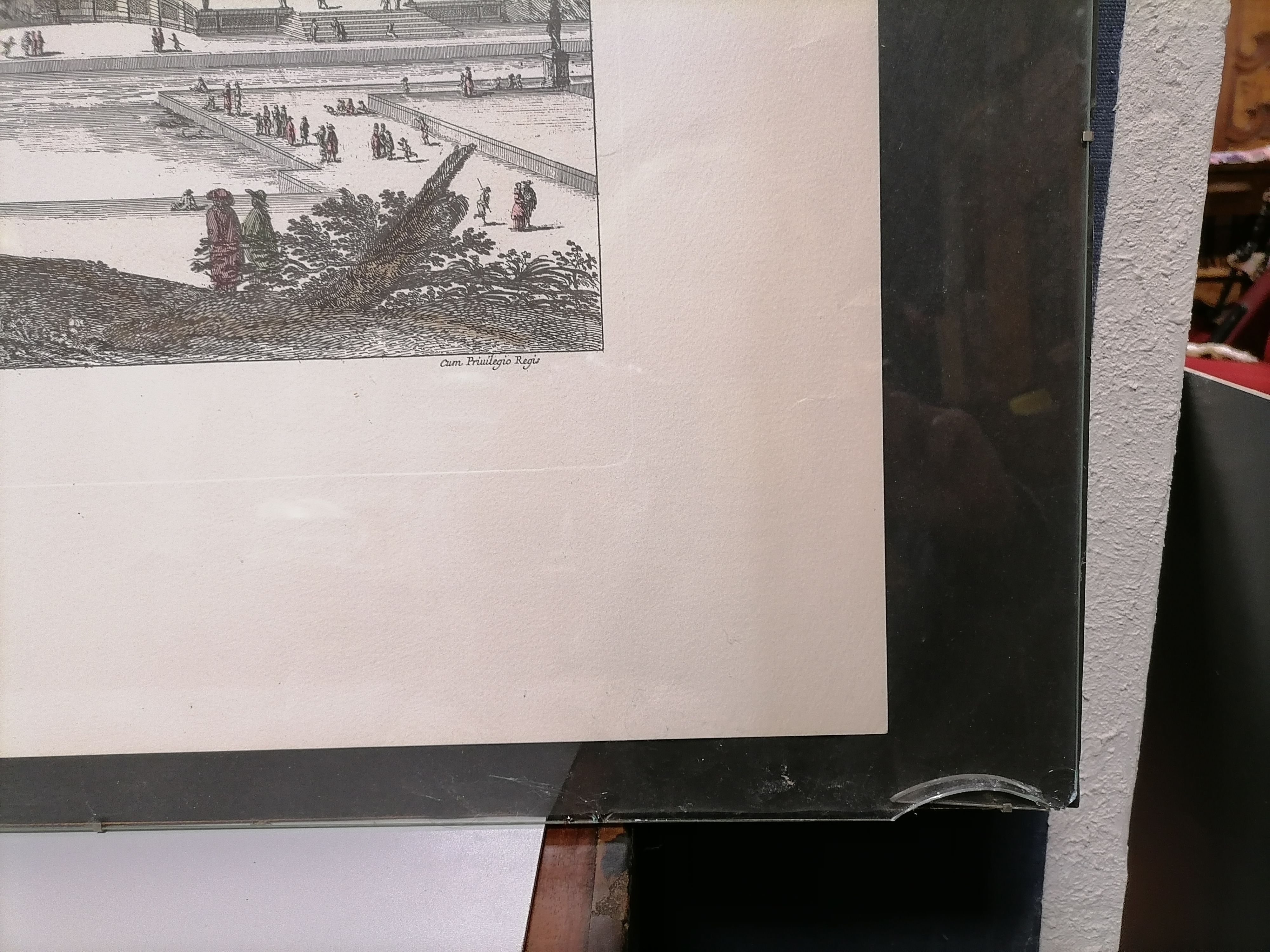 Gravure ancienne architecture et jardin