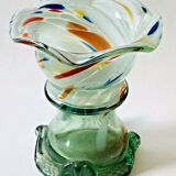 Vase en verre de Murano col en corolle en verre multicolore pied travaillé