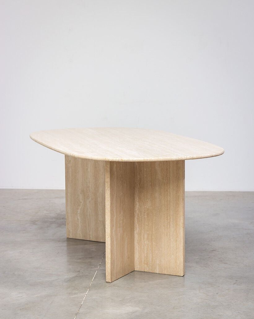 1970 oval architectural travertine dining table