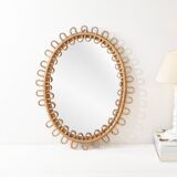 Vintage oval mirror in rattan and bamboo