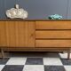 wood sideboard 3 drawers 1 door 1970s
