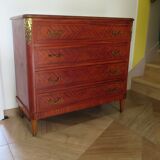 Louis XVI chest of drawers - Bronze - Butterfly wood veneer marquetry - 1930