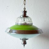 Vintage green glass and chrome metal pendant light