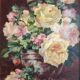 Huile sur toile, nature morte au bouquet de roses
