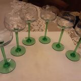 6 green-footed white wine glasses from alsace with grape clusters design