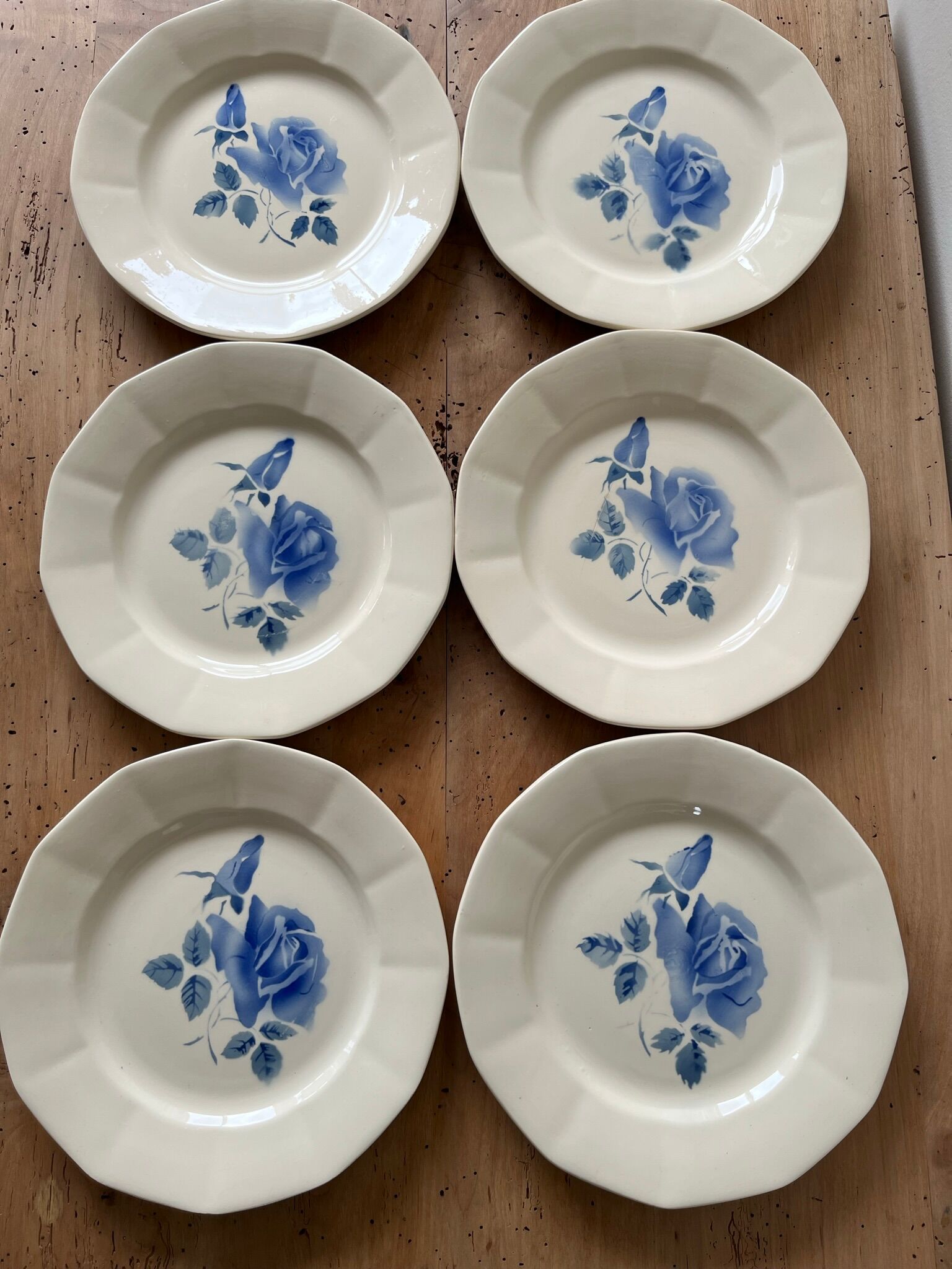 6 flat plates old Digoin & Sarreguemines decoration "blue rose"