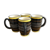 Ensemble de 4 tasses mugs signées HB Quimper années 60