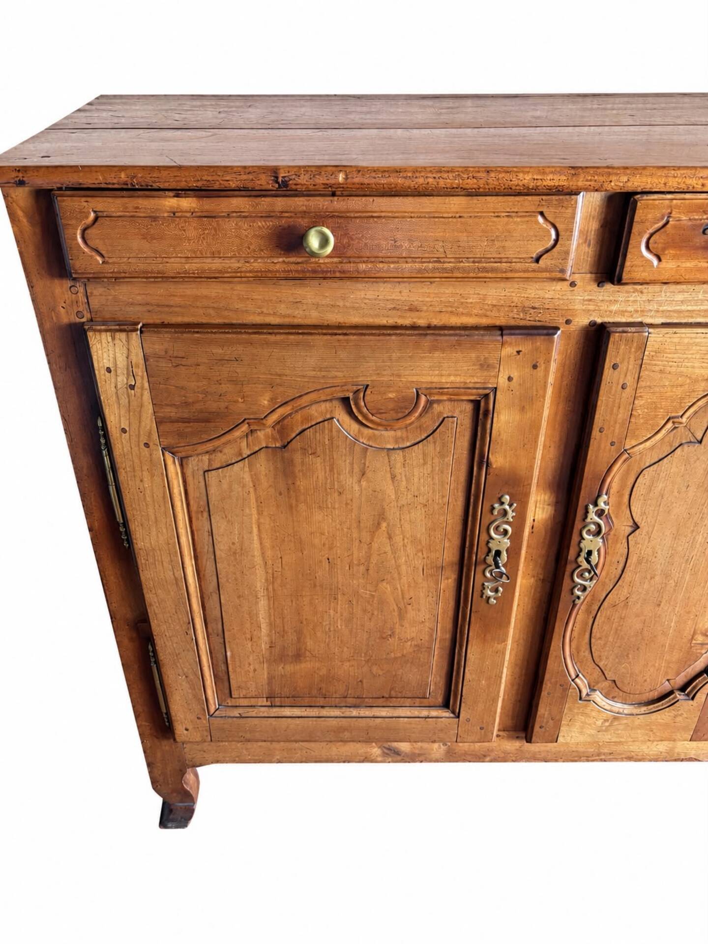 Enfilade of three Louis XV style doors in cherry wood from the 19th century.