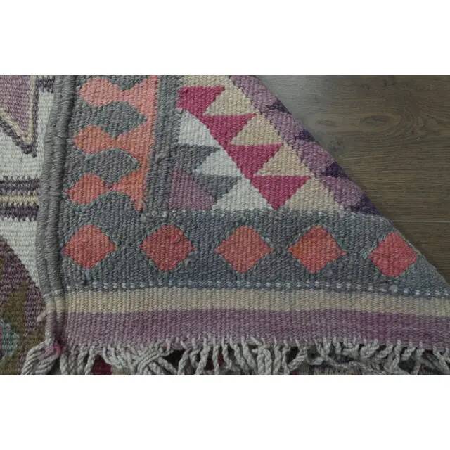 1970s Vintage Turkish Oushak Handmade Wool Cotton Purple Runner Rug 97x385