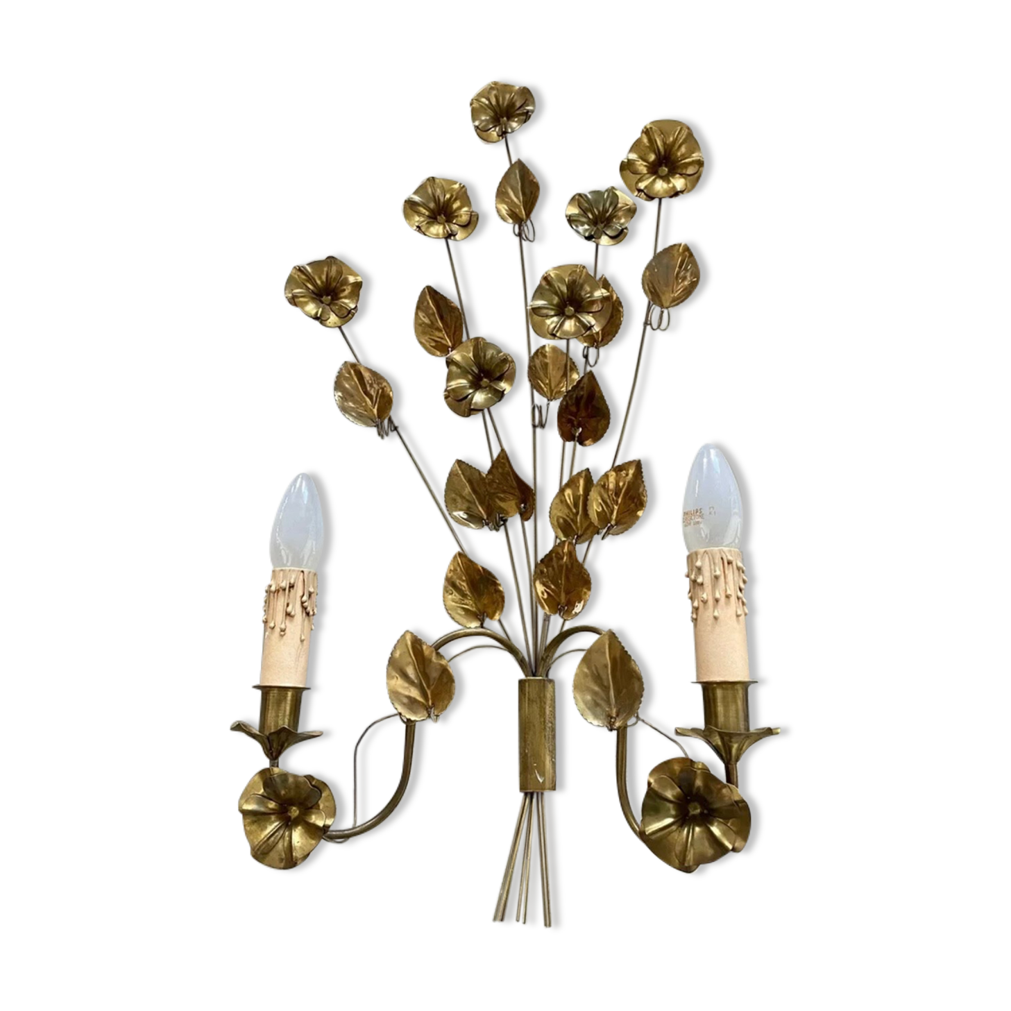 Wall lamp golden brass flowers style Hollywood Regency year 70