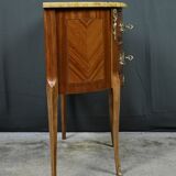 Small demi-lune jump commode in marquetry, transitional style between Louis XV and Louis XVI – early 20th century.