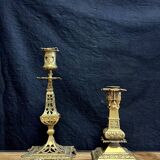 Two orientalist style candlesticks in gilded bronze from the late 19th century, circa 1880