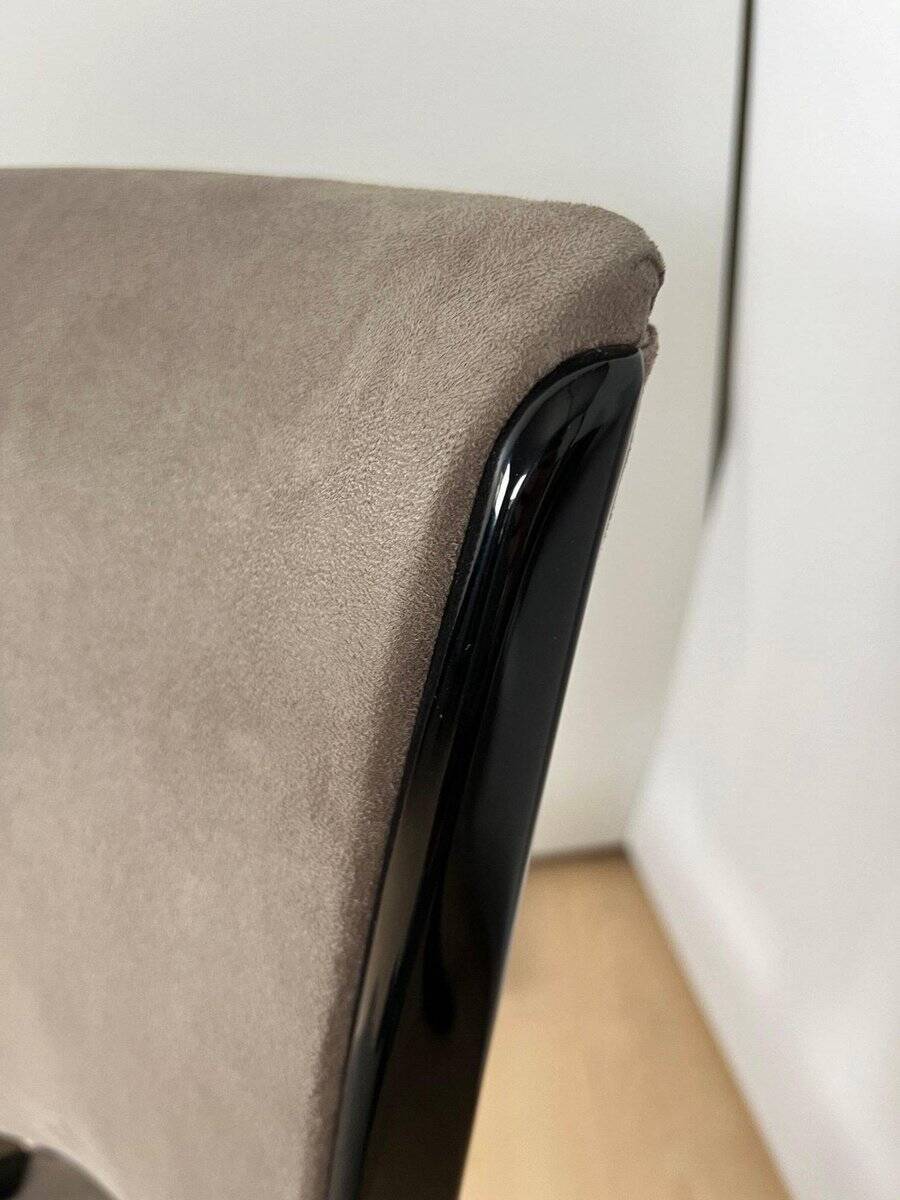 Art Deco Chairs in Black Lacquer & Grey Alcantara, France, 1930s, Set of 6