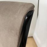 Art Deco Chairs in Black Lacquer & Grey Alcantara, France, 1930s, Set of 6