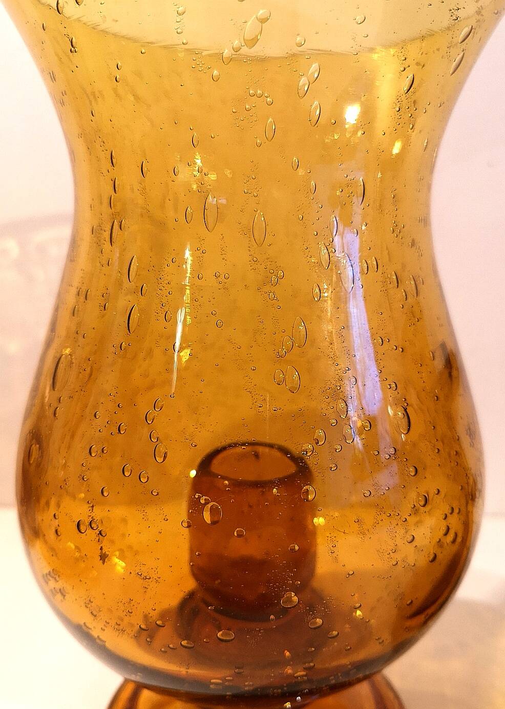 Biot tealight candle holder in blown, bubbled amber glass