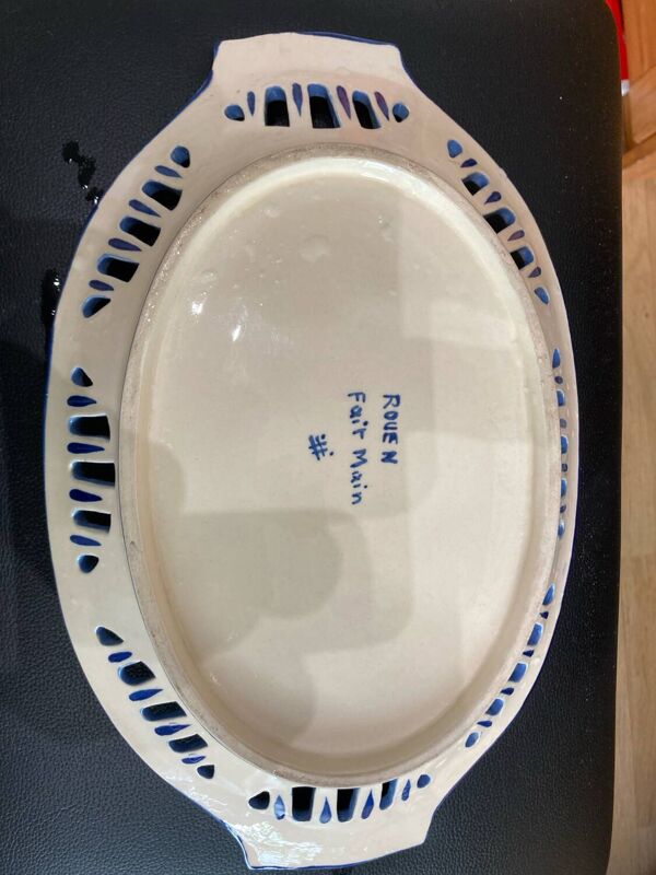 corbeille à fruits ou à pain ajourée en faïence de Rouen début xxème