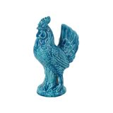 Vintage Chinese Glazed Ceramic Turquoise Rooster Chicken Statue Sculpture