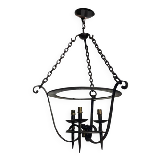 Brutalist Wrought Iron Chain Chandelier