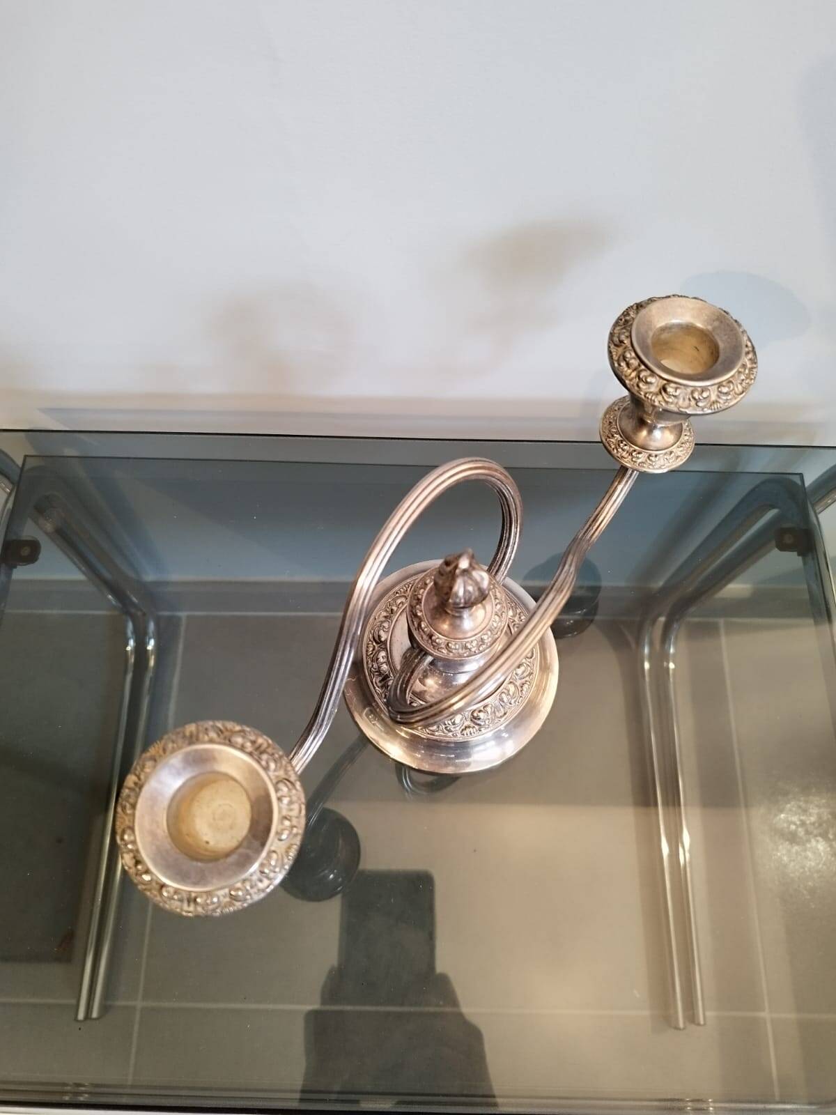 Chandelier bougeoir candélabre métal argenté Made in England marque "Ianthe"