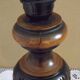 French Mid Century Round Turned Wood Table Lamp Cream Fringed Shade 5573