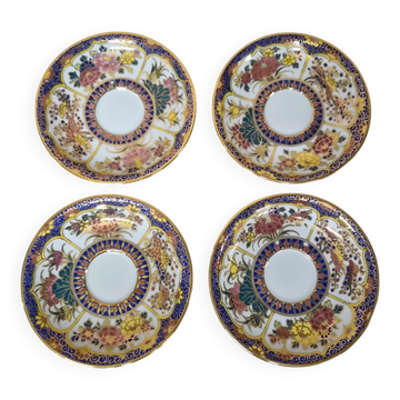 Lot de 4 soucoupes peintes à la main Thaïlande – Décor floral polychrome et dorures