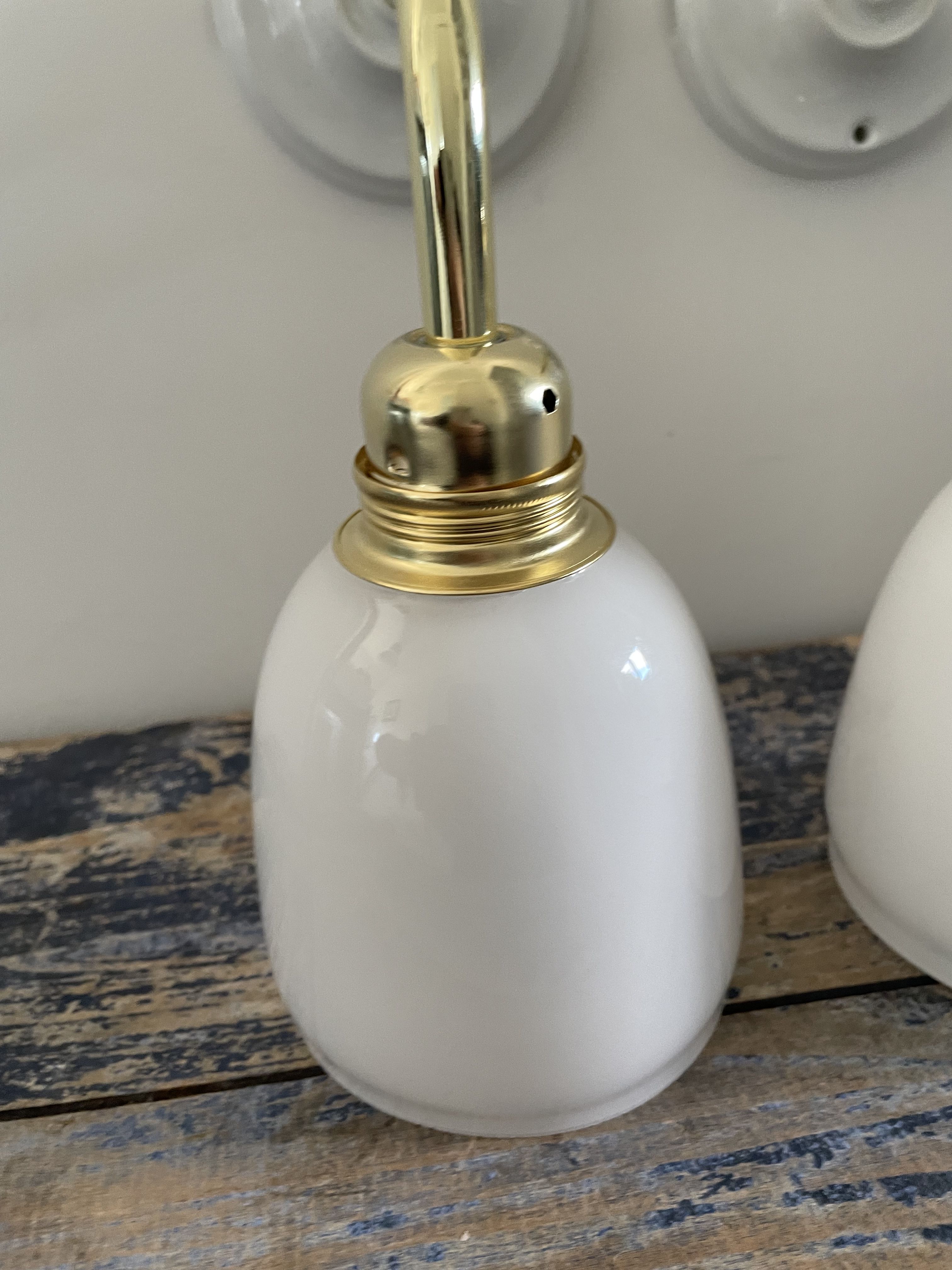 Pair of vintage white opaline sconces restored