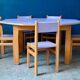 Vintage 1970s octagonal children's table in beech and lilac formica, with 5 chairs.