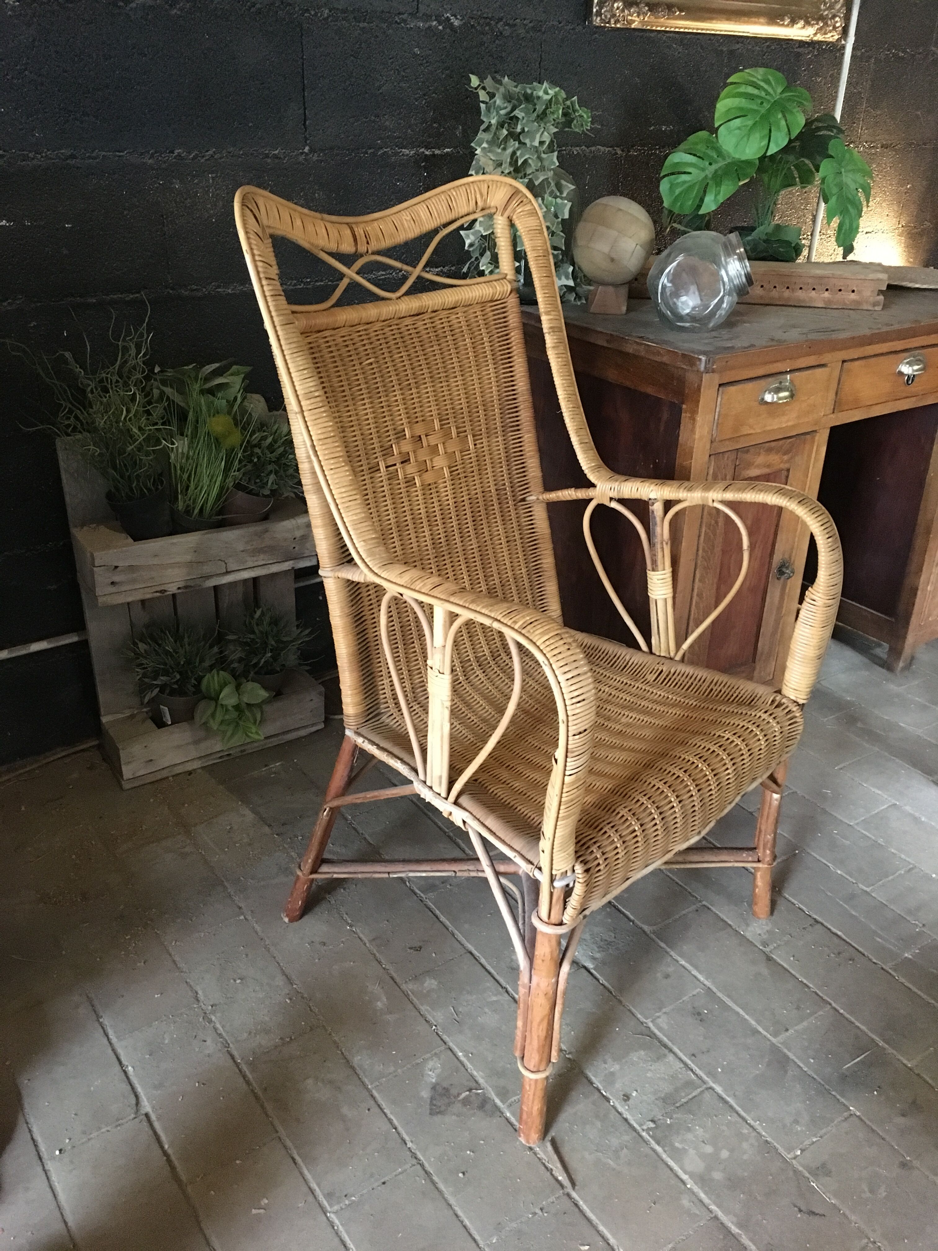 Rattan and bamboo armchair 1960/70