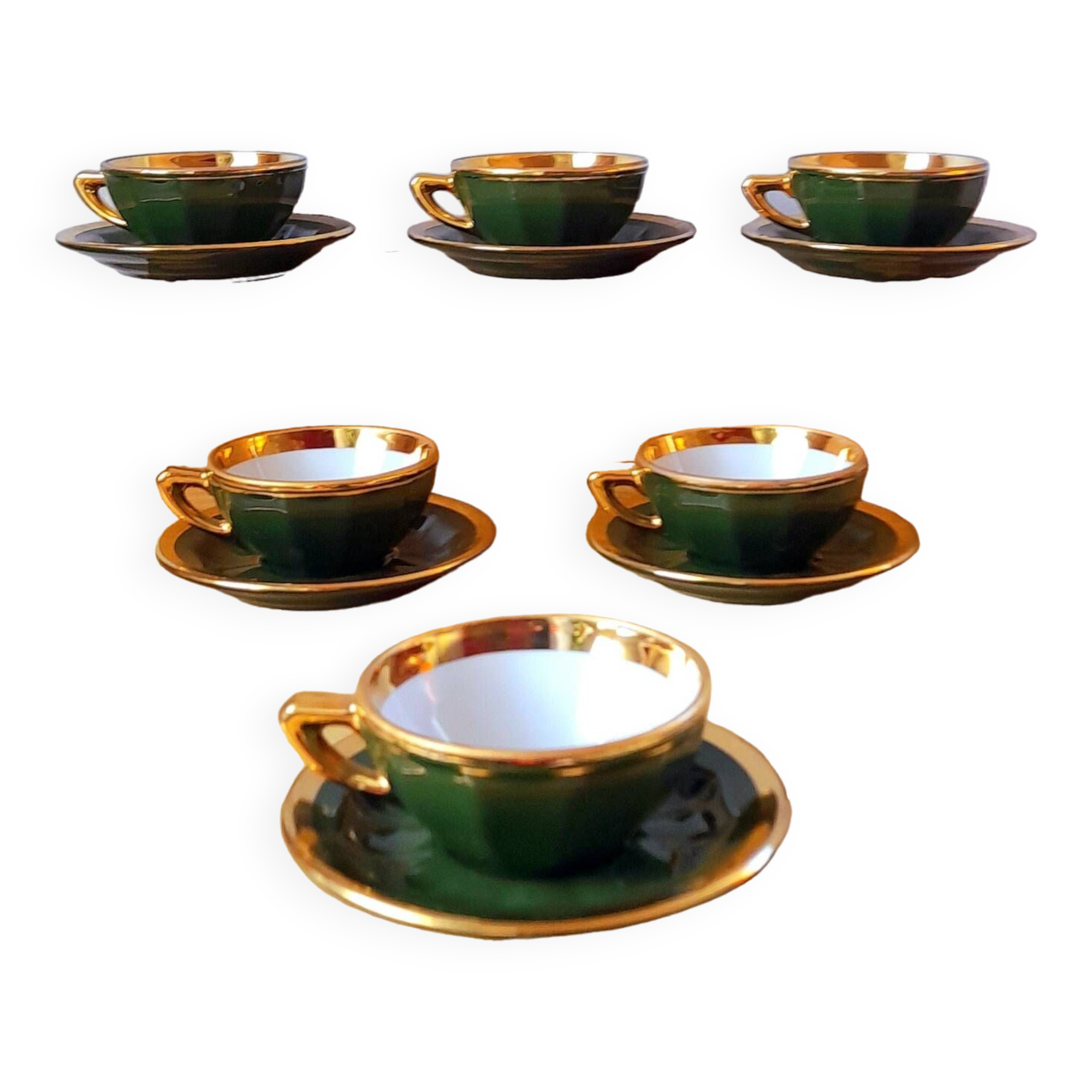 Lot de 6 tasses bistrot apilco vert et or 50s
