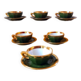 Set of 6 apilco green and gold bistro cups 50s