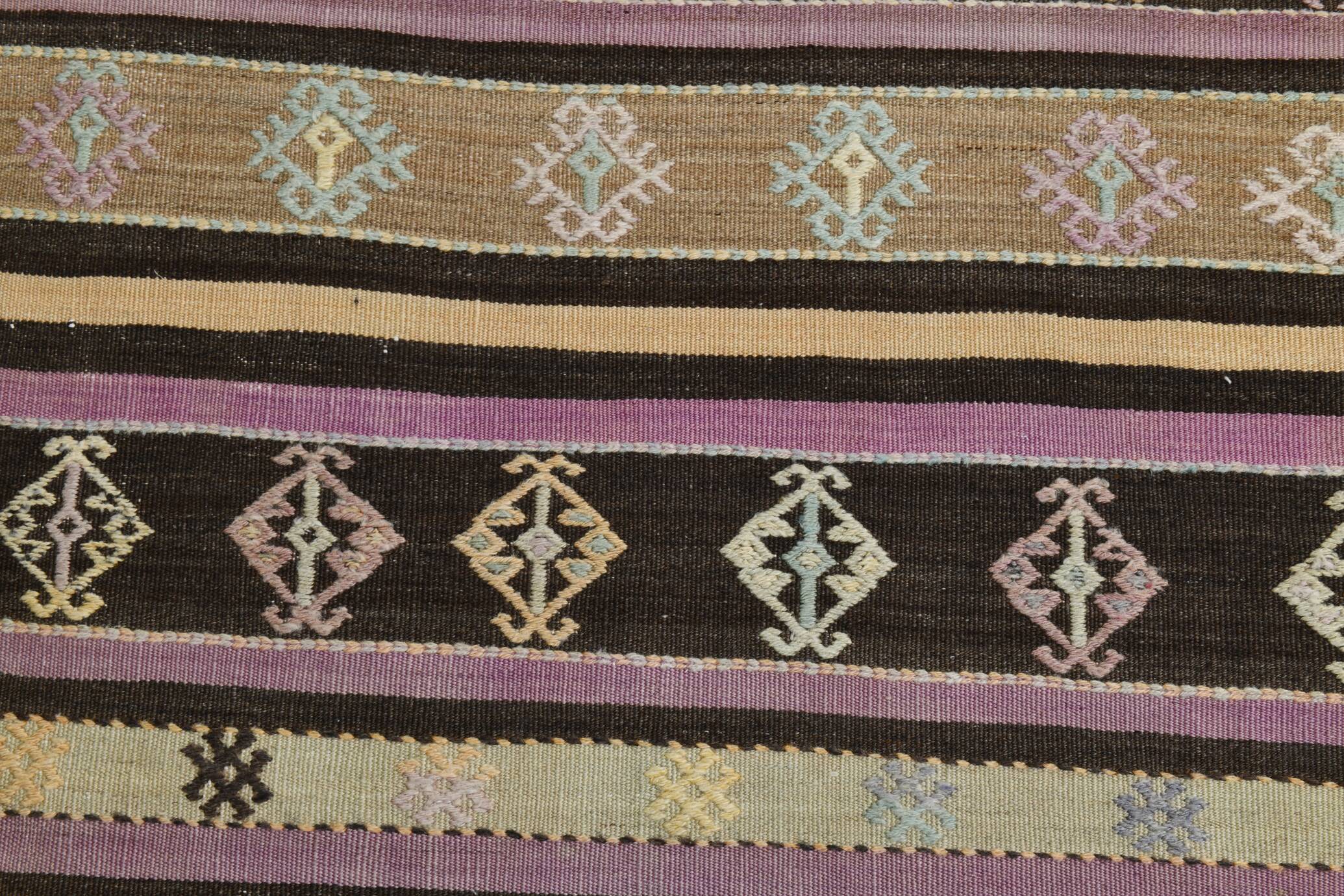 3x10 Pastel Pink & Brown Striped Kilim Runner Rug, 90x315Cm