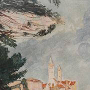 Rab Island, oil on hardboard by Bogoslav Vojinović Pelikan 1926