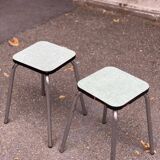 Pair of steel and formica stools, acqua green and steel