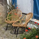 Pair of rattan patio armchairs