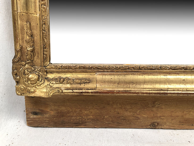 Trumeau decorated with a lively landscape, stuccoed and gilded frame 59x125cm