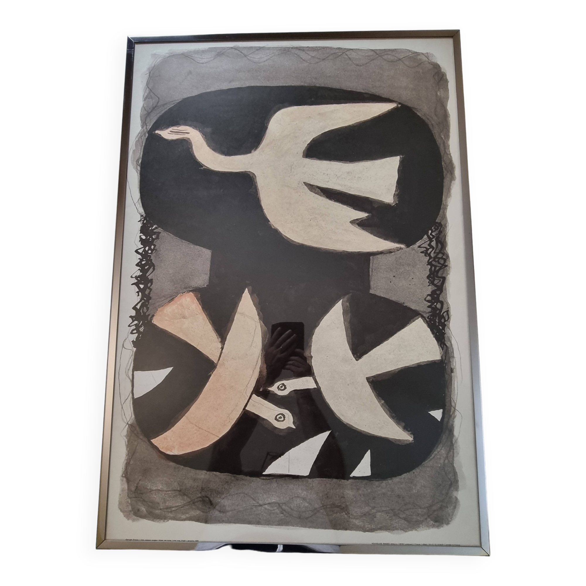 "Three Red Birds", vintage reproduction after Georges Braque, framed under glass, 97 x 67 cm