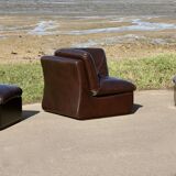 Modular sofa made up of 3 leather armchairs. Circa 1970