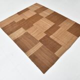 4x6 Checkered Pattern Camel Brown Vintage Kilim Rug, 140x172Cm