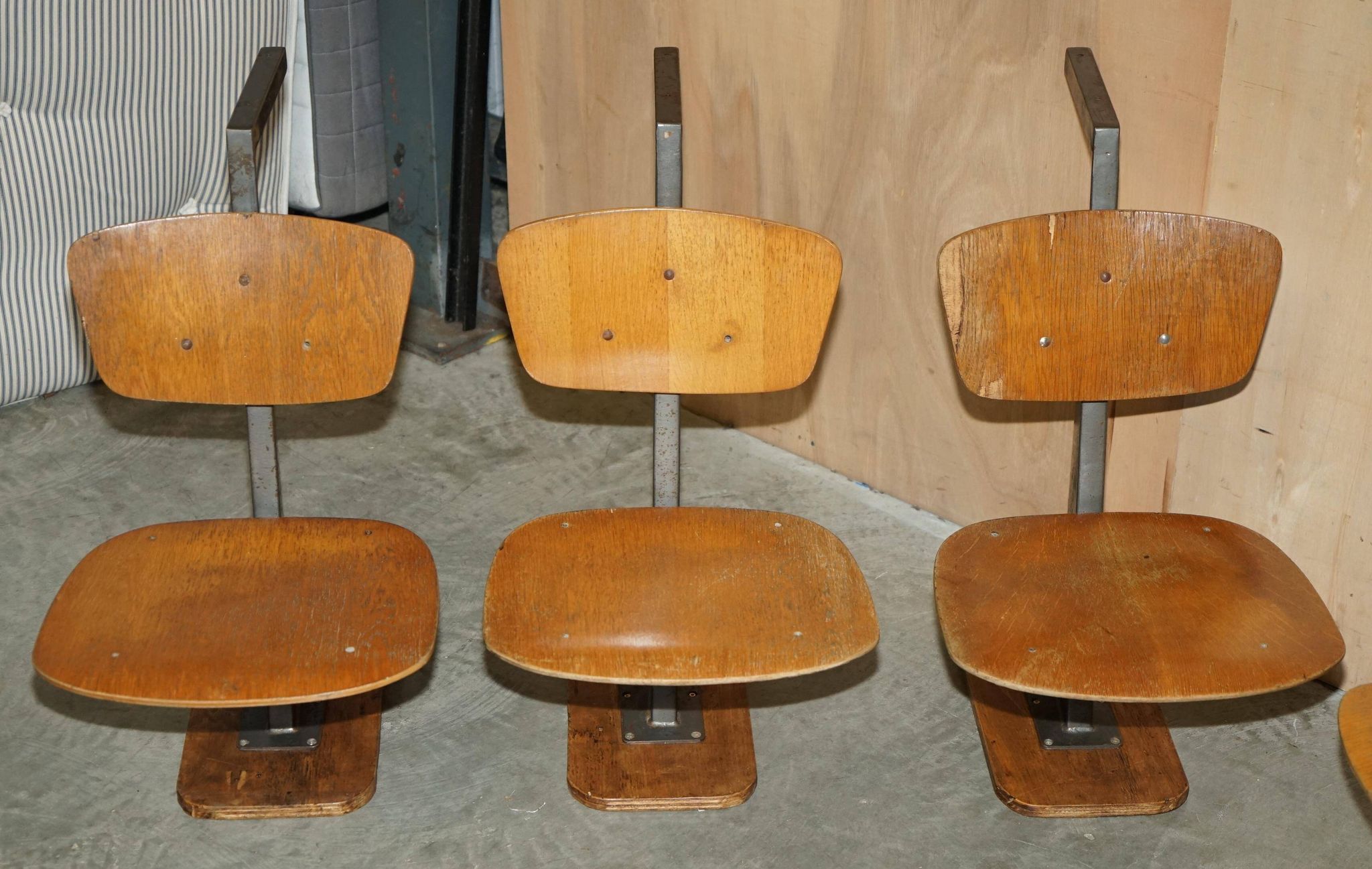 Six vintage mid-century modern folding stadium seats with new bases.