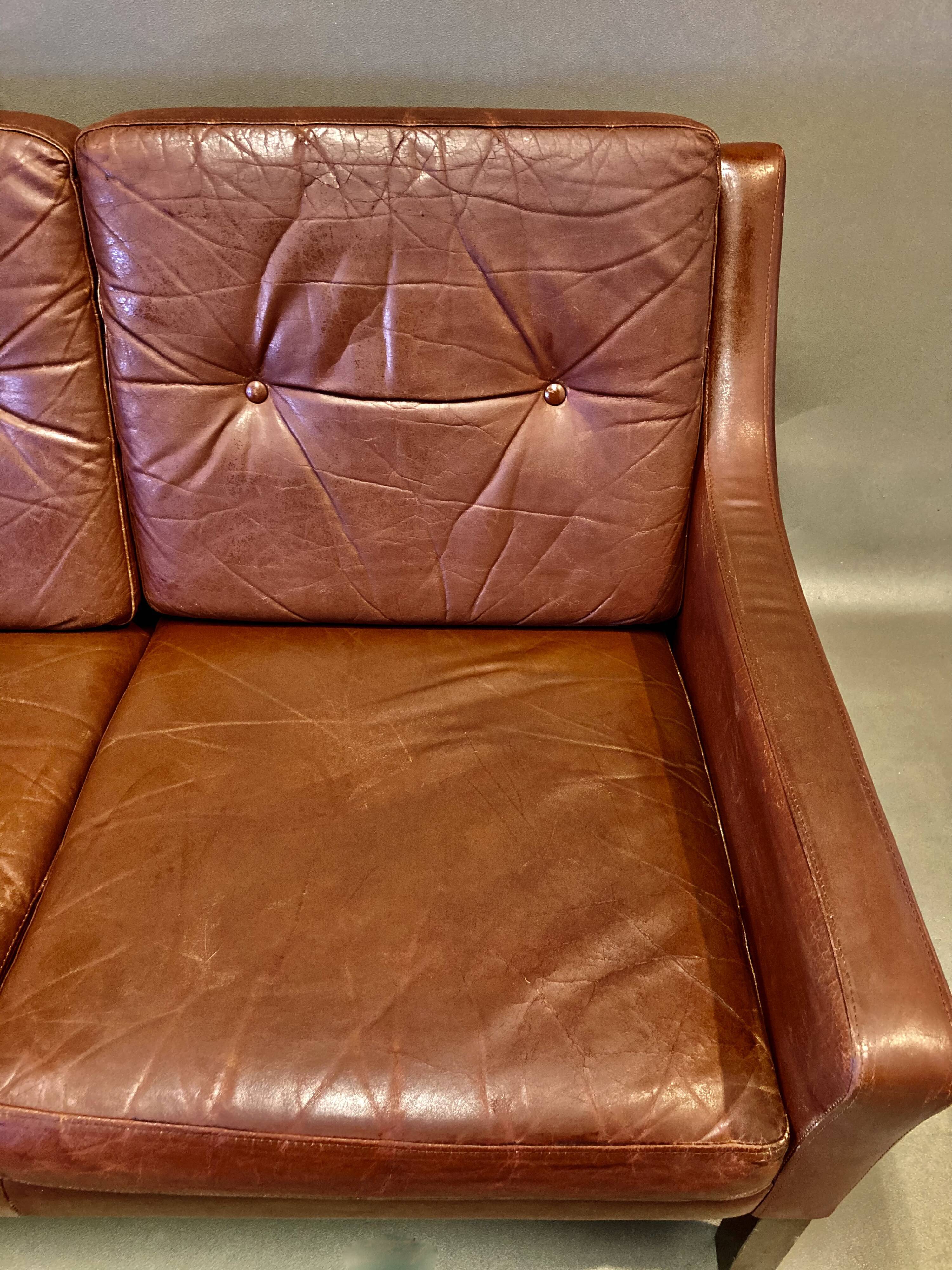 3-seater leather sofa Scandinavian design 1950.