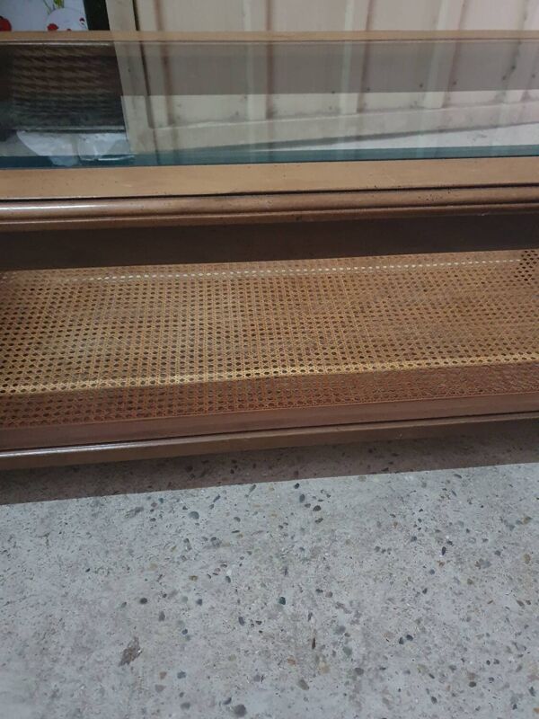 Table basse bois et cannage